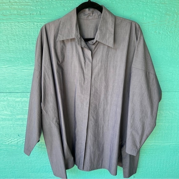 P. TAYLOR OVERSIZED MINIMALIST BUTTON DOWN 3/4 SLEEVE SHIRT SIZE LARGE GRAY NWT - Picture 2 of 9